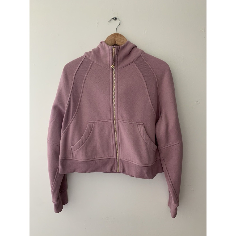 Lululemon Scuba Oversized Full zip Hoodie M/L Rose Blush Gold Hardware Logo Luxe